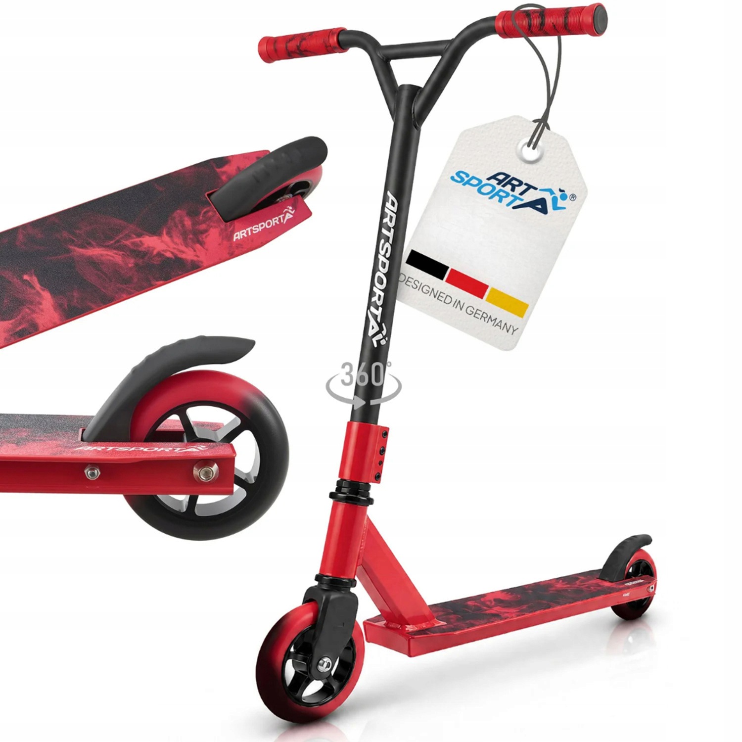 Czerwona Hulajnoga Wyczynowa Stunt Sportowa Do Trików ABEC9 Aluminium