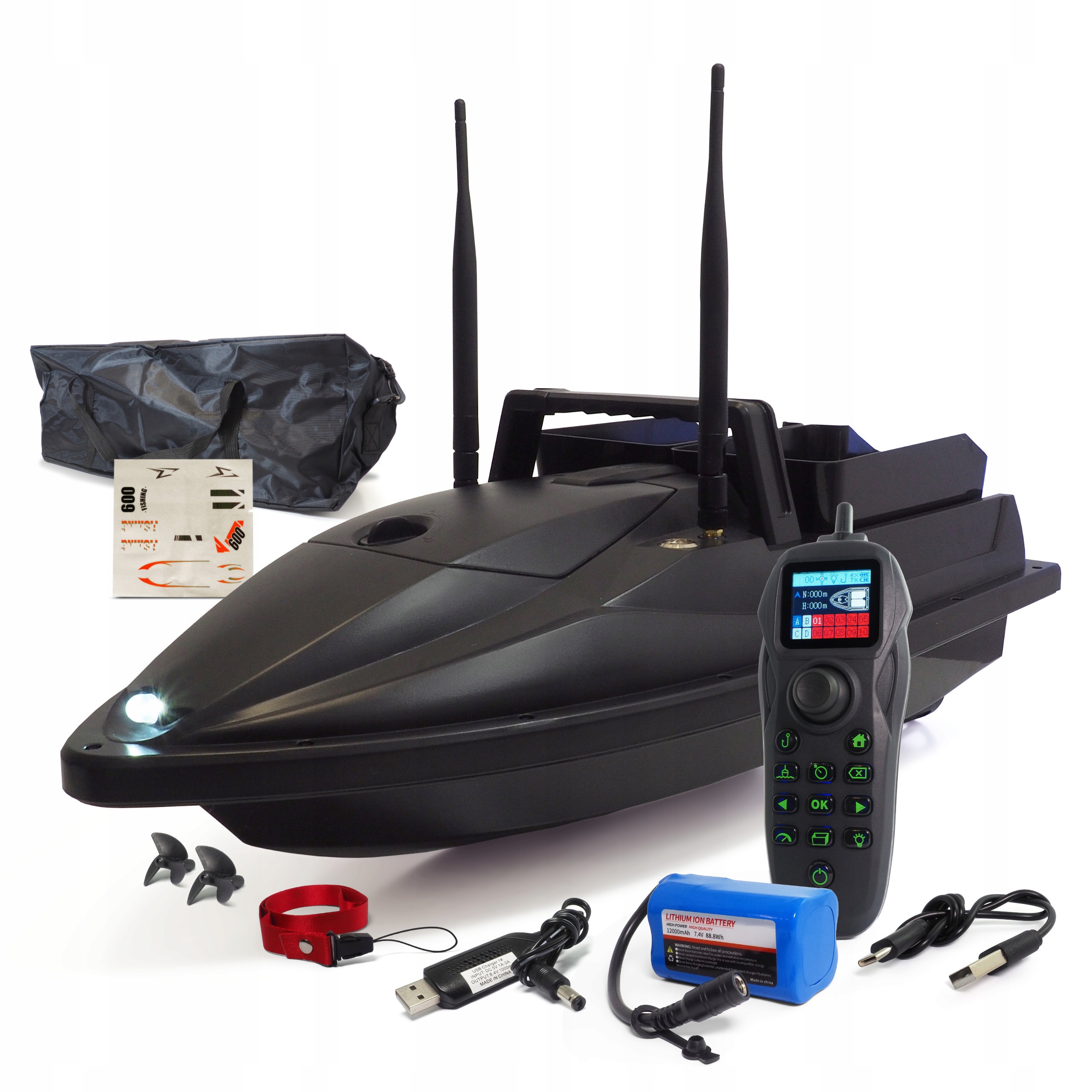 Návnadová loď Flytec V600 Gps 2 Podavače 3 kg Dosah 500 m 15 km/h Taška