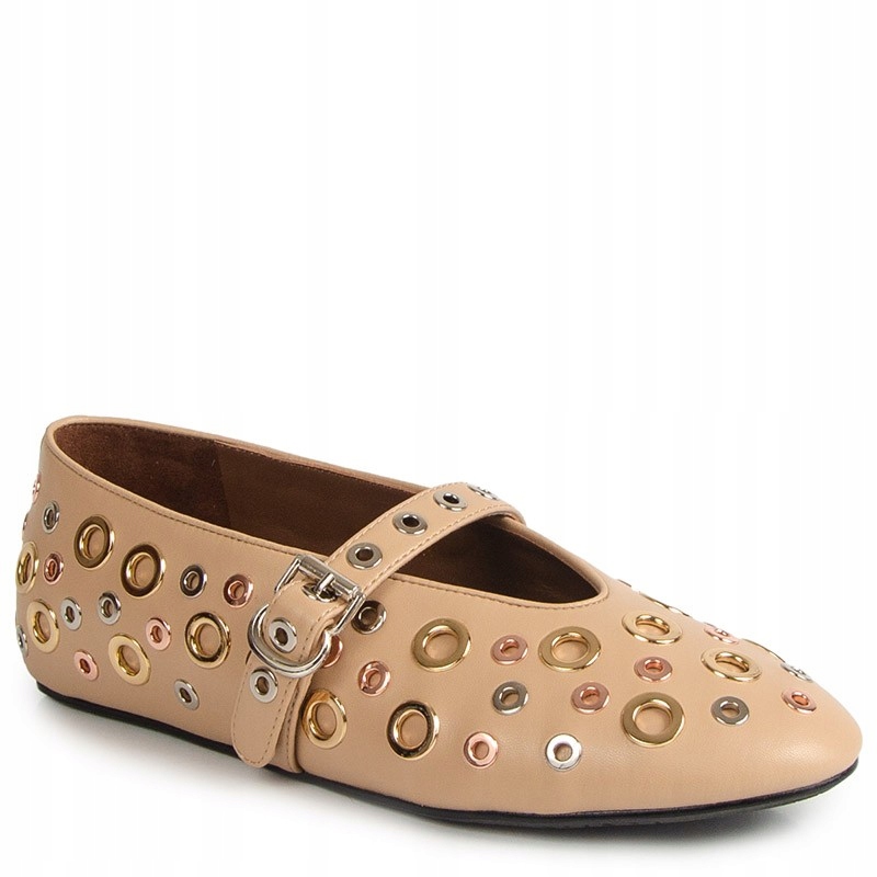 Carinii B10046 Béžové Kožené Baleríny S Ozdobou 40