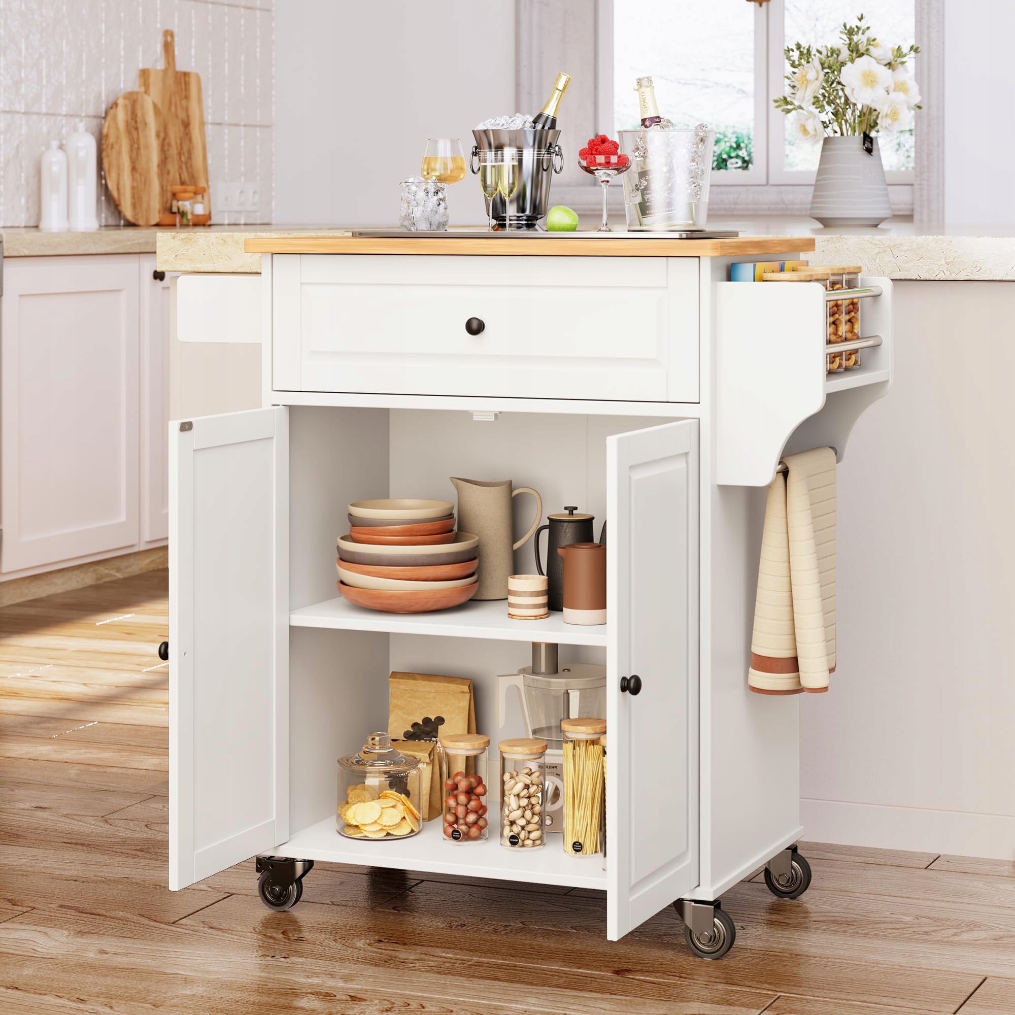 Biały wózek kuchenny Bealife z wieszakiem na podłogę i blat 45x65x91cm EAN (GTIN) 0630130647471