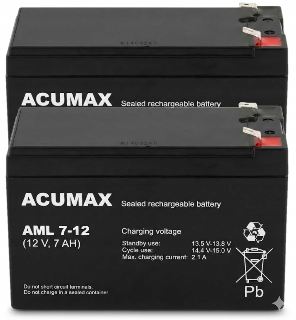 2x Akumulatory Ups 12V 7Ah Acumax Aml 7-12 Agm F2 Premium do Ups