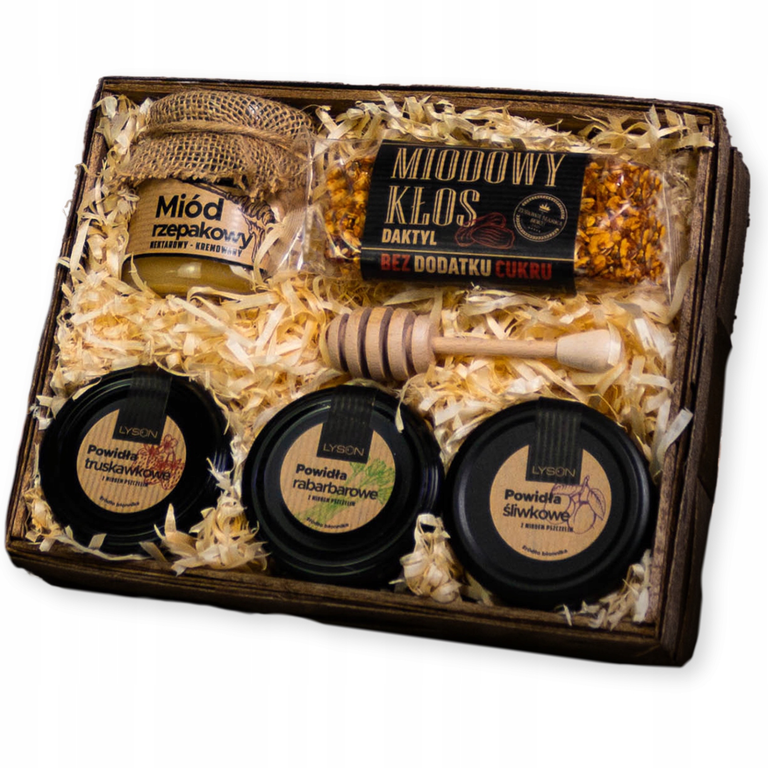 Levně Dárkový koš, hotový dárek – povidla, medová tyčinka, elegantní dárek