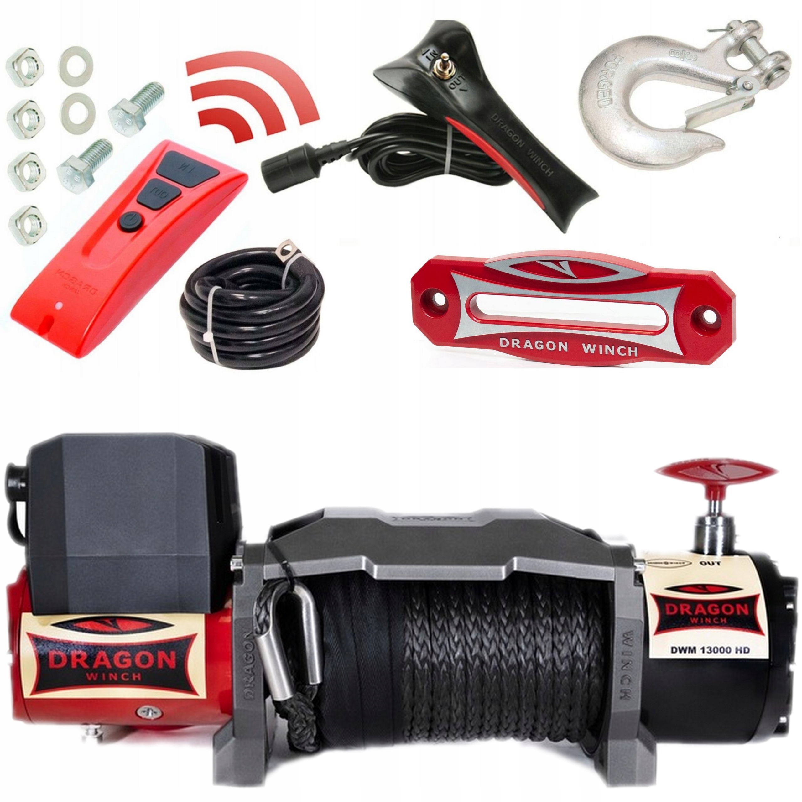 Premium Elektrický navijak 13000Lbs 12V Syntetické lano IP67 5897 kg