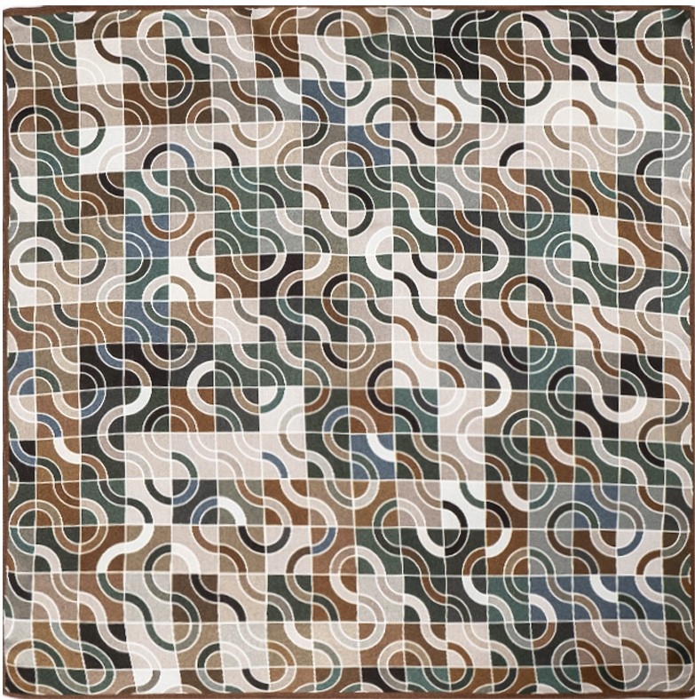 Hedvábný šátek na hlavu s geometrickými vzory Dárek 70 x 70 cm
