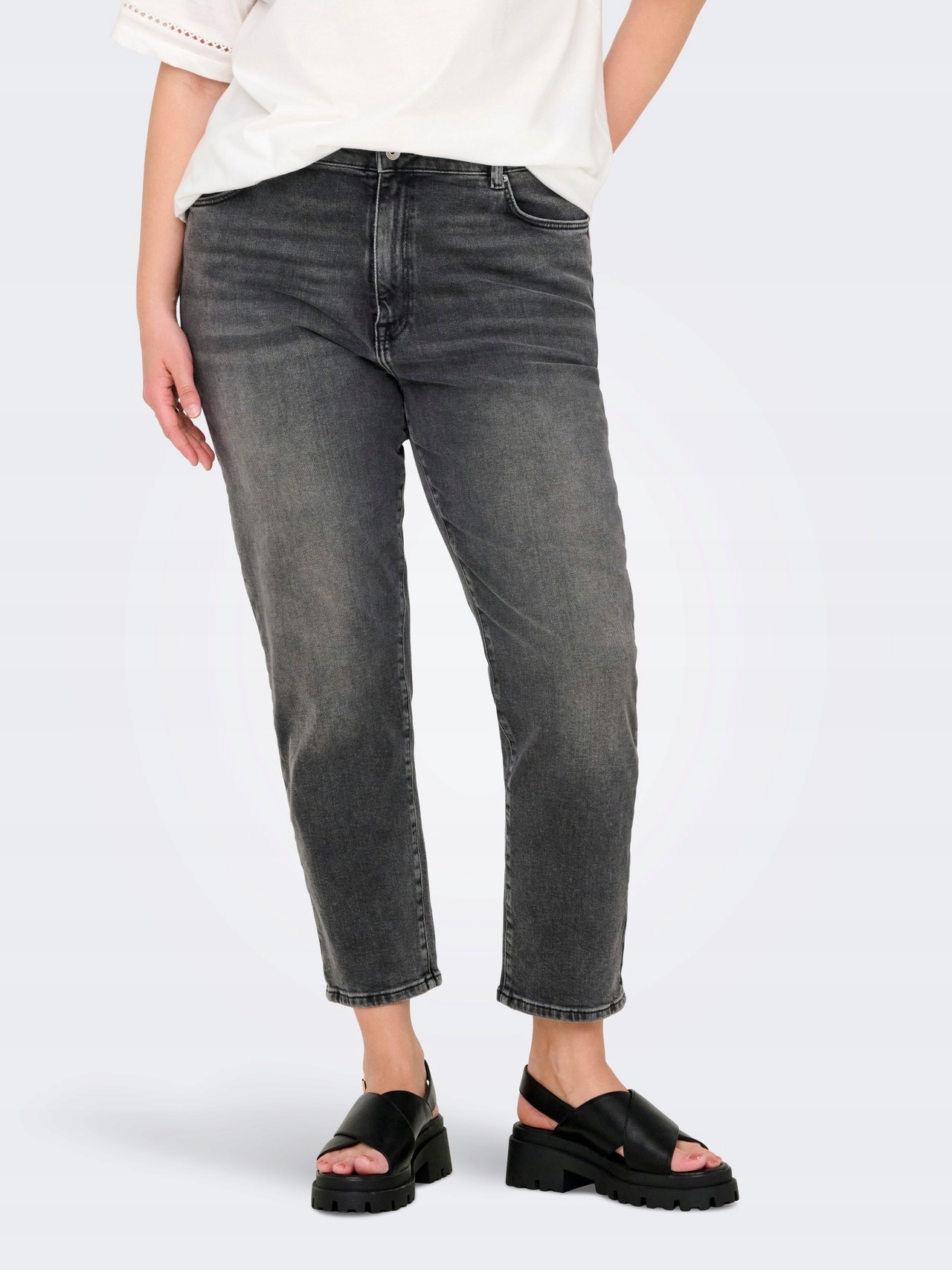 Only Džíny Mom Jeans Šedé S Oděrkami A Středním Pasem 46/32 6EA