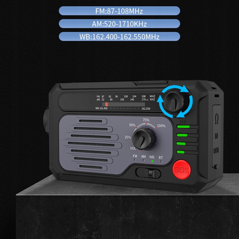 Radio Awaryjne Solarne Pogodowe AM FM SOS Bluetooth 5.0 2000mAh Latarka Komunikacja Bluetooth