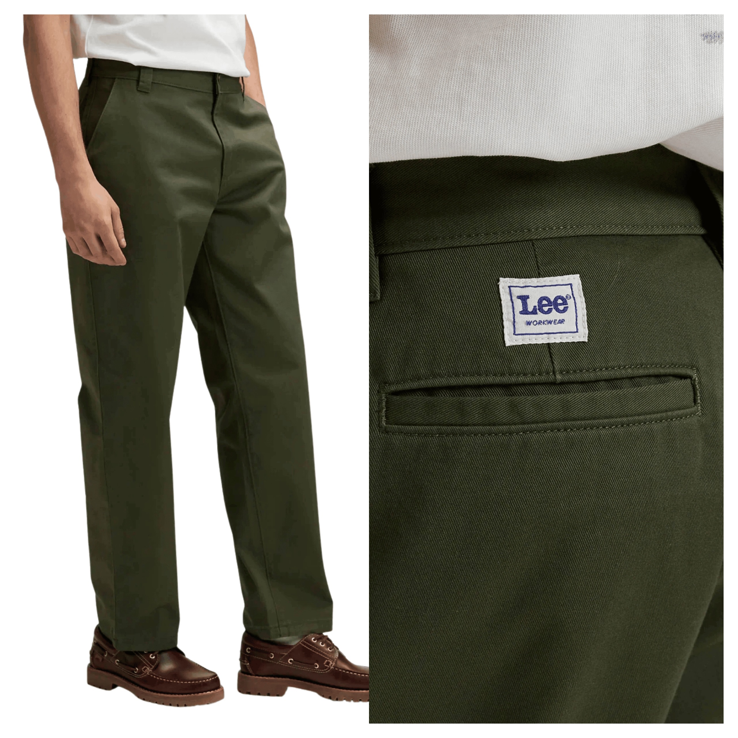 Pánské kalhoty Lee Loose Workwear Chino zelené bavlněné W34 L32