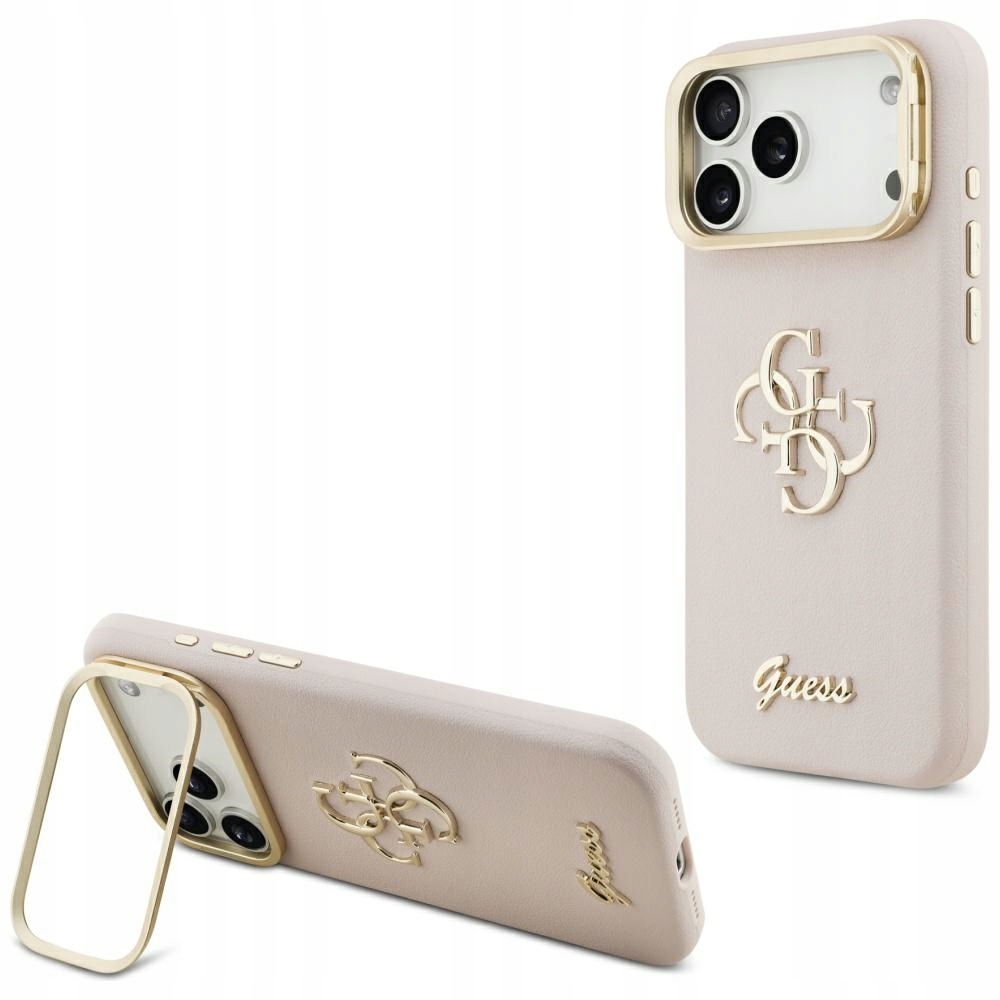 Etui Guess Pu Grained 4G Logo Stand do iPhone 17 Pro Max Róż Podstawka