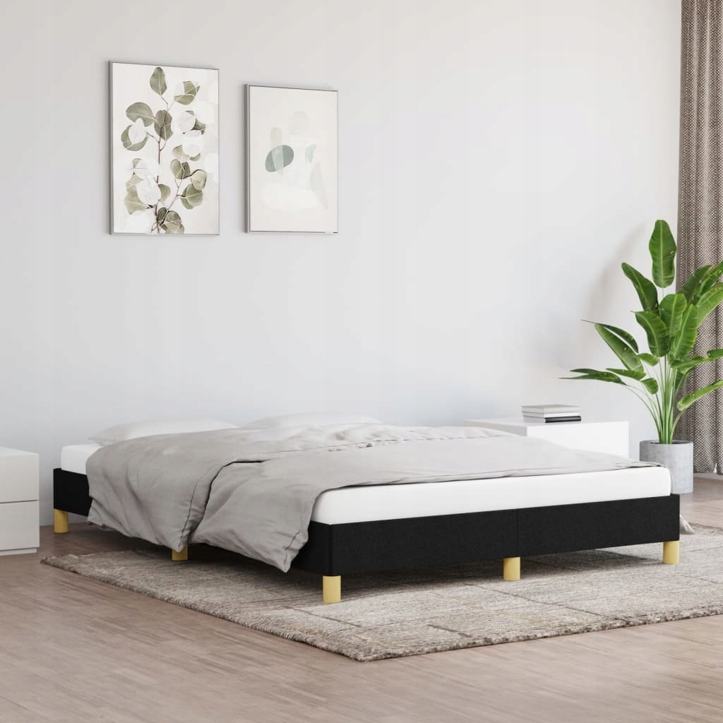 Rama łóżka, czarna, 140x190 cm, obita tkaniną