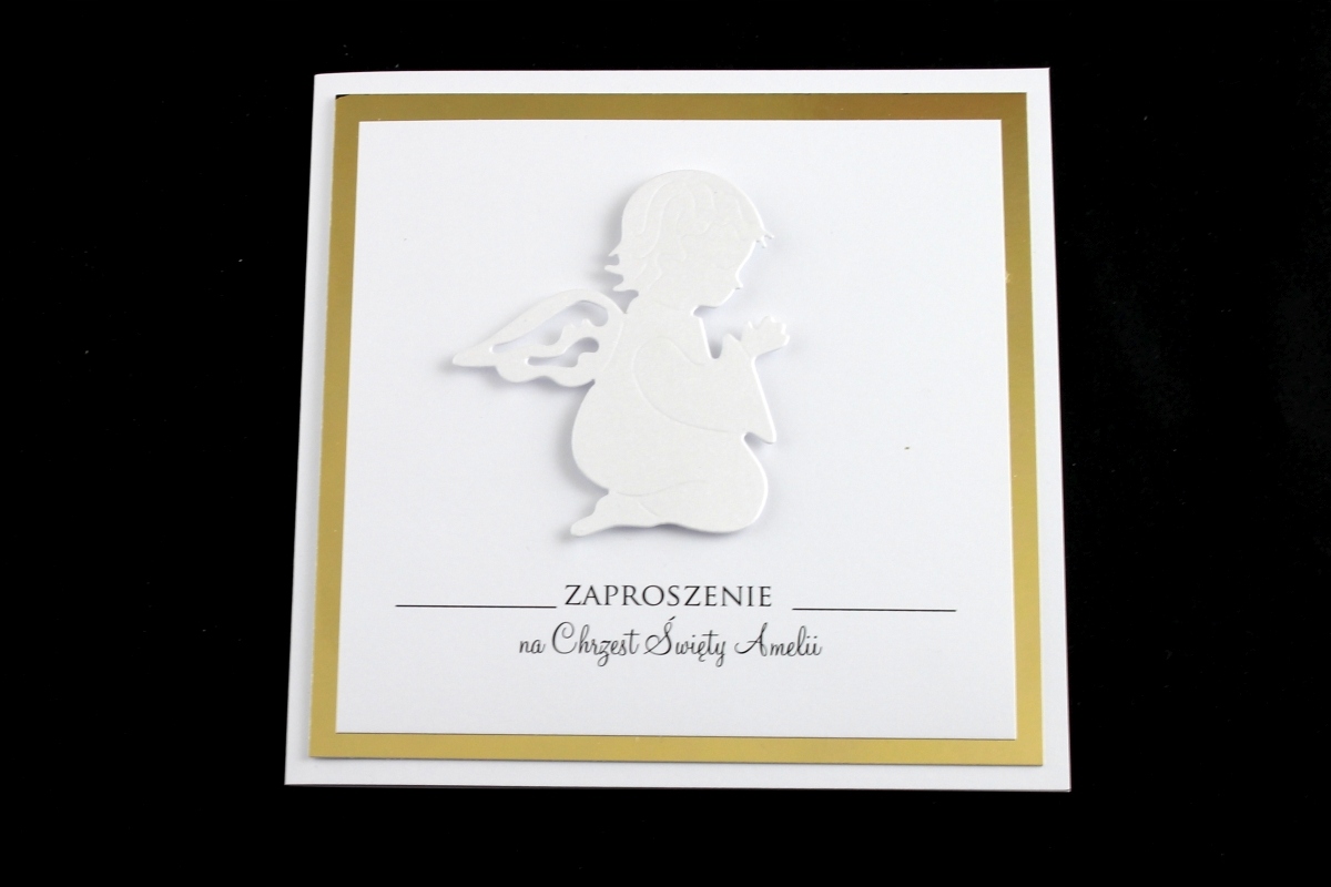 Zaproszenia na Chrzest ZŁOTE Personalizacja Kształt kwadratowy