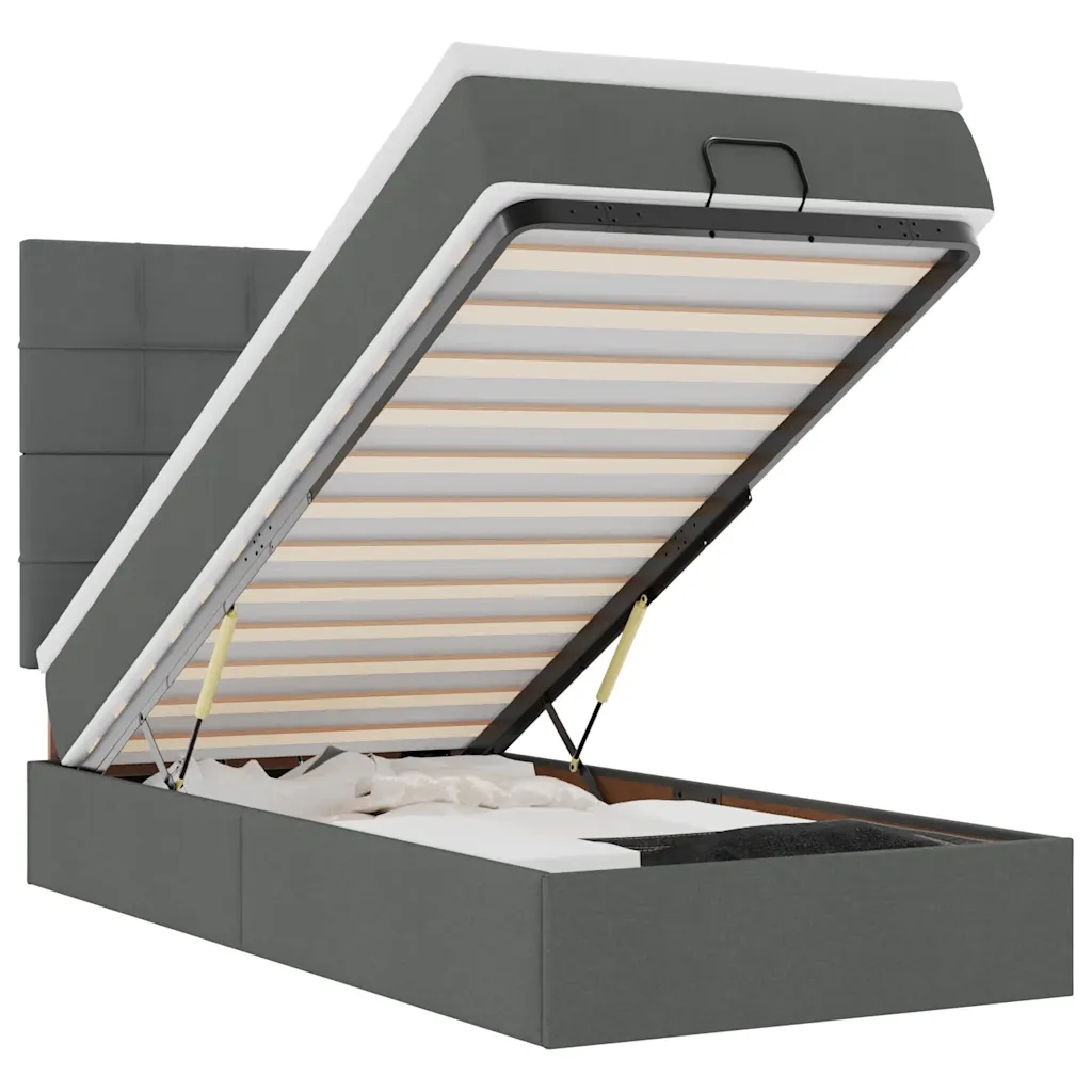 Otoman s matrací a Led osvětlením, tmavě šedý, 203 x 90 x 118/128 cm