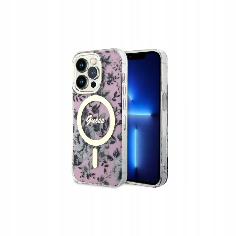 Etui Guess iPhone 14 Pro Flower MagSafe różowe hardcase pokrowiec