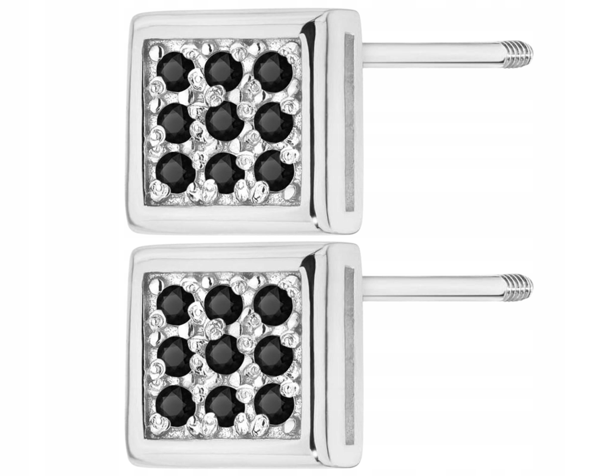 Bílé Zlato Náušnice S Černými Brilianty Čtverec Šroubovací Tyčinka 585