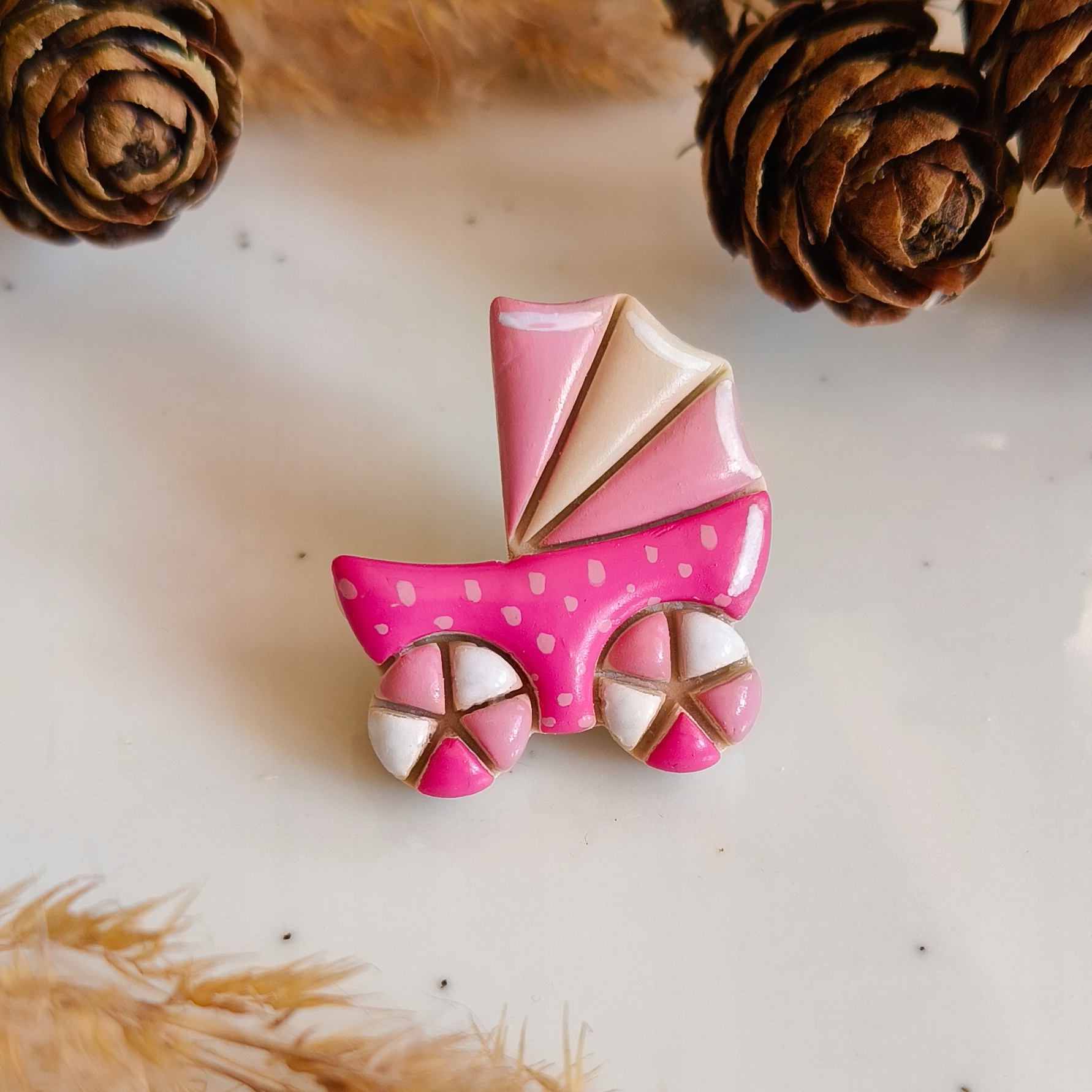 Pin kočárek, baby shower, akcesoria na křtiny, pro nastávající maminku, boho