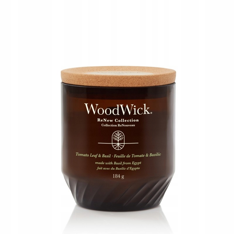 Tomato Leaf & Basil – WoodWick střední vonná svíčka s dřevěným knotem