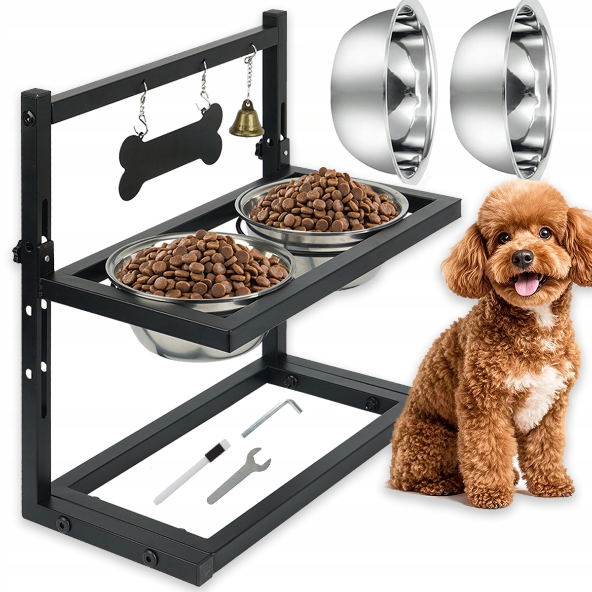 Levně Dvojitá Miska Misky x2 Pro Psa Nastavitelná Výška Zpomalovací Stojan