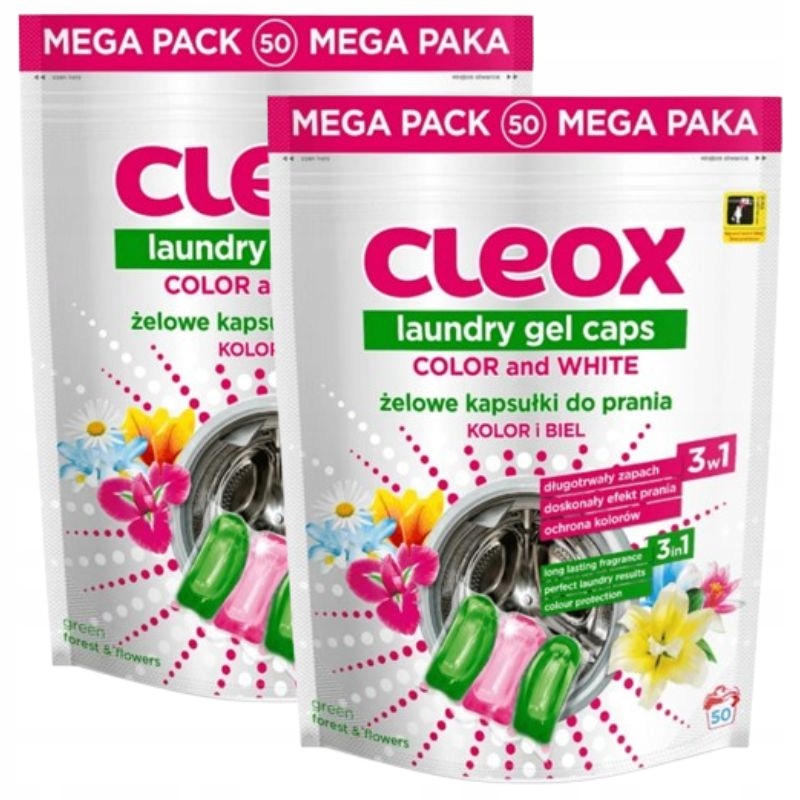 Levně 2 x Kapsle na praní Cleox 3v1 – 50 ks Síla 3-komorové formule!