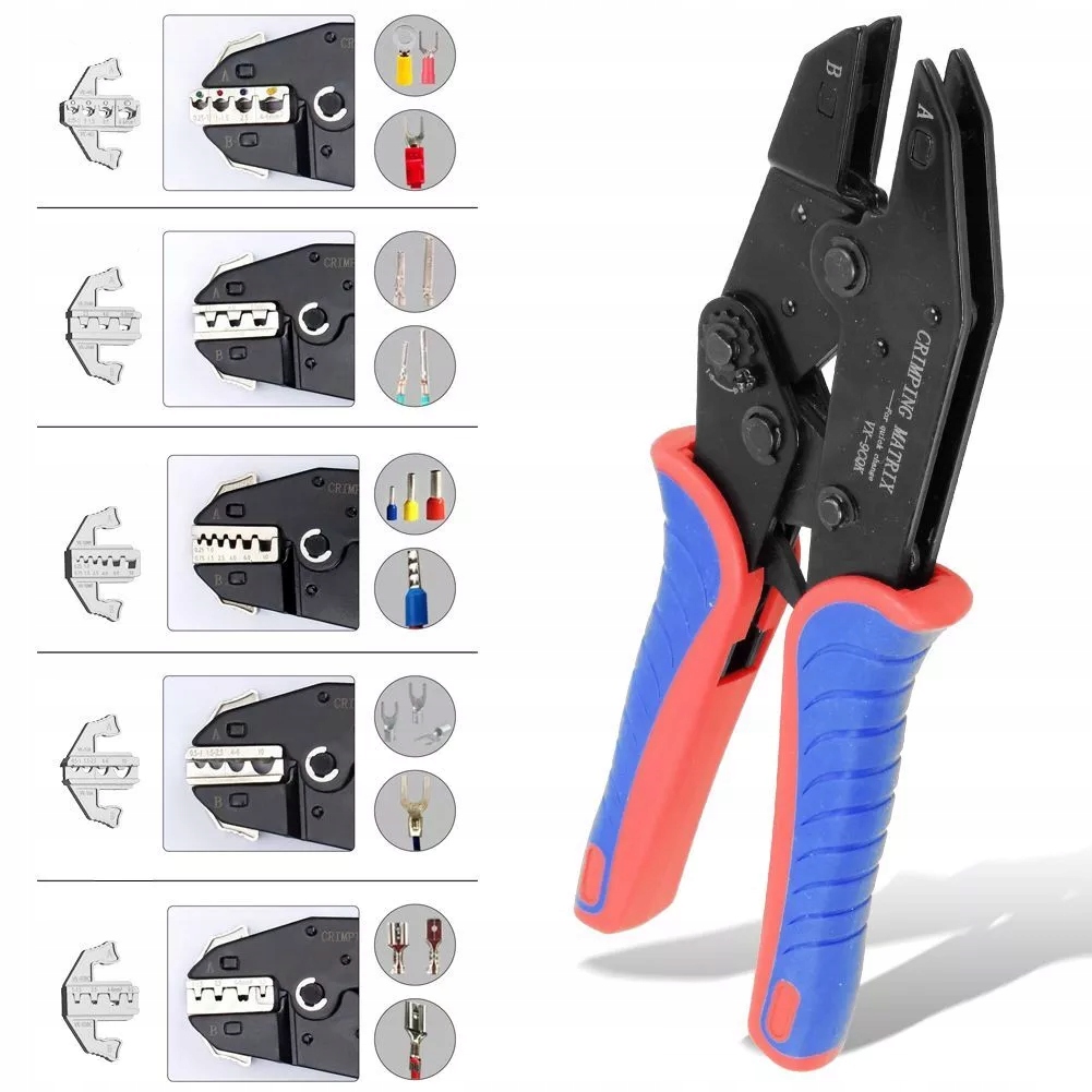 Sada kleští na krimpování hrotů s 5 vyměnitelnými čelistmi