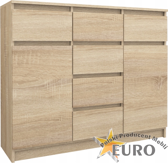 POJEMNA KOMODA 140CM SONOMA 6 SZUFLAD 2 SZAFKI Kolor mebla dąb sonoma