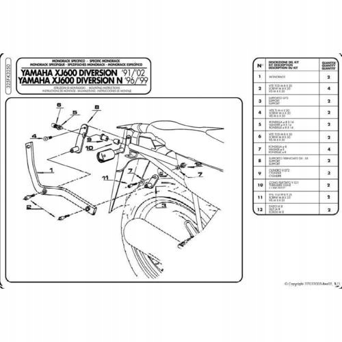 Kappa Rám Centrálneho Kufra Yamaha Xj 600 Diversion (91-03), Diversion N