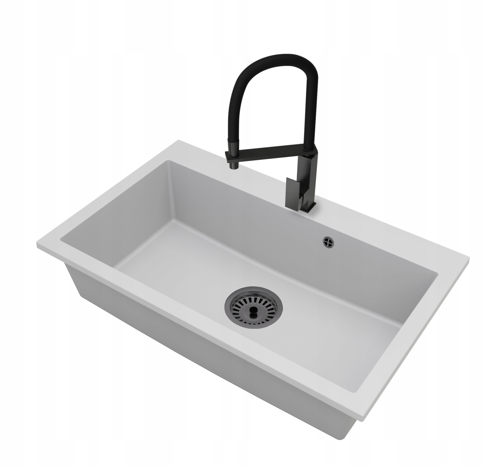 Granitový dřez Jednokomorový Elite 80 Baterie Sifon Černá