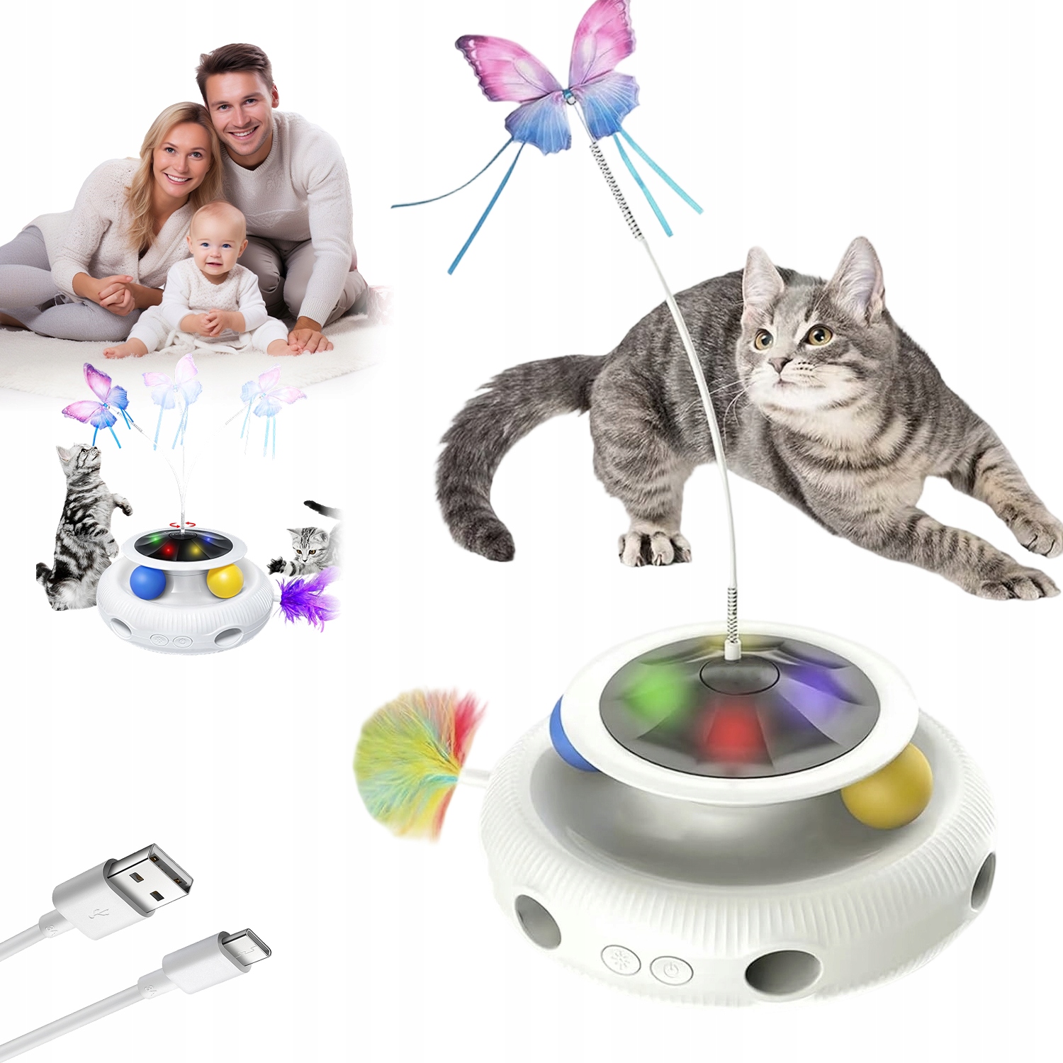 Interaktivní Hračka Pro Kočky 4V1 Usb Led Nabíjení Automatické Vypnutí