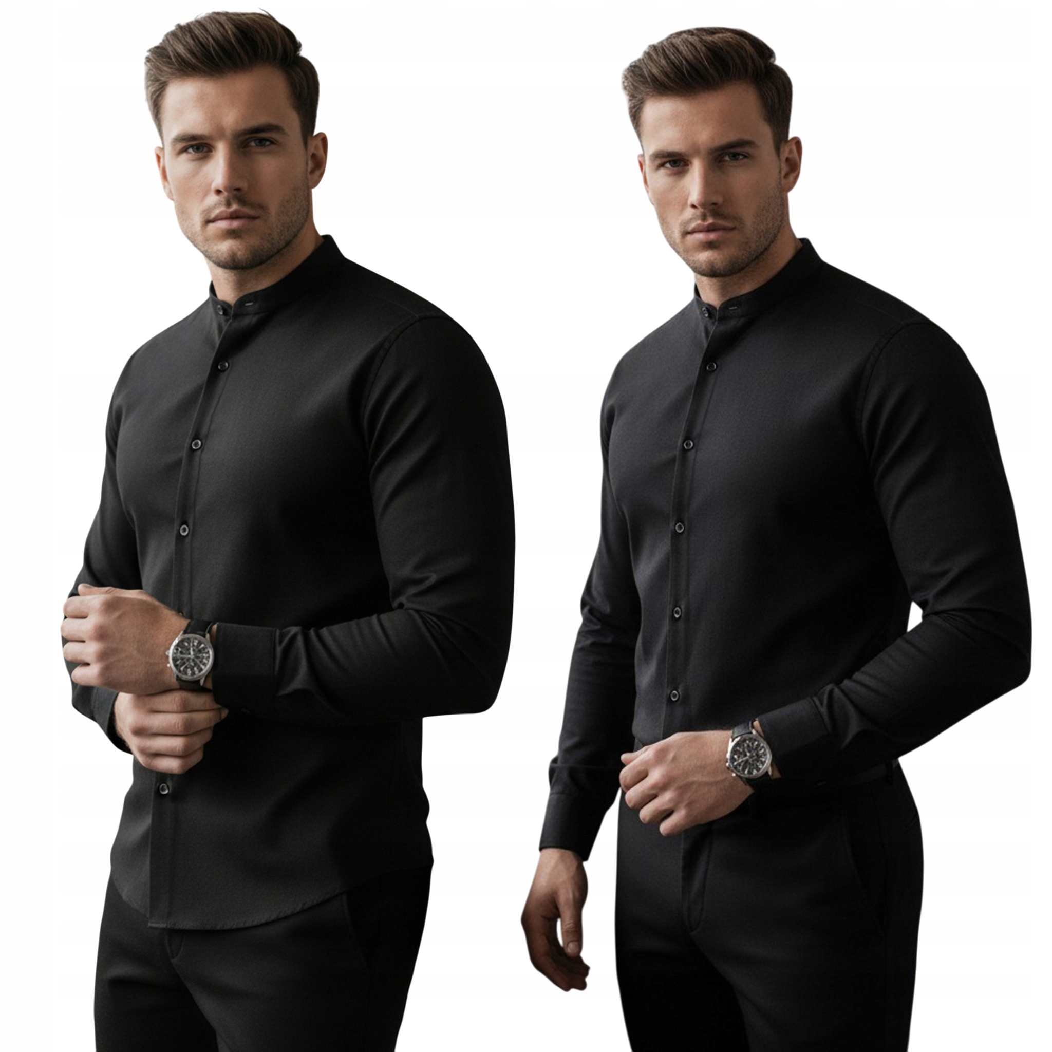 koszula męska ze stójką slim fit czarna DX2597 3XL