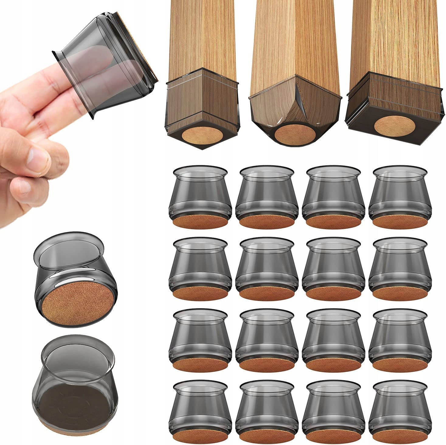 

16x Nakładki czarne nogi krzesła z filcem 32-50mm