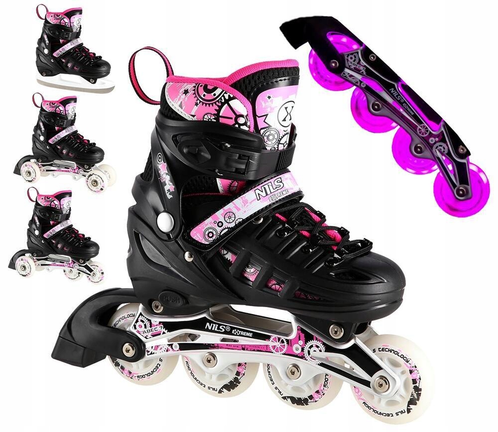 Nils 4v1 Rollerblades Led Brusle 2v1 Kolečkové Brusle Brusle Na Led 31-34