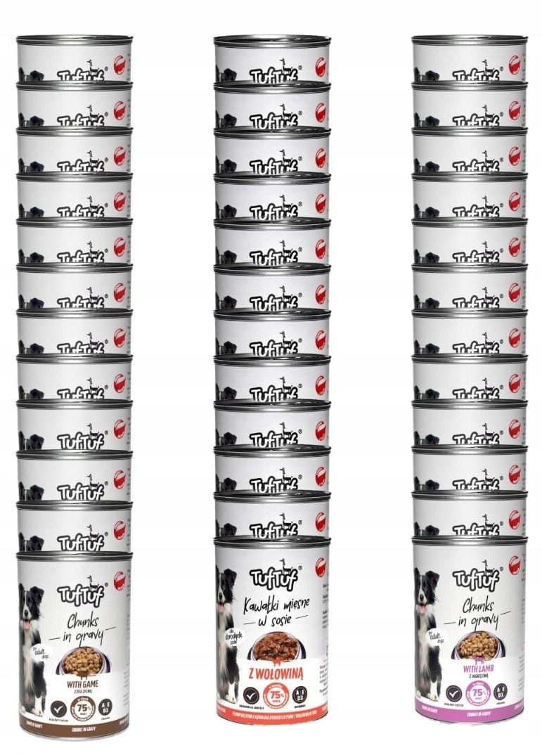 Levně Vlhké Krmivo Pro Psa Kousky V Omáčce Tuf Tuf MIX 36x 415 g. Bez Kuřecího Masa