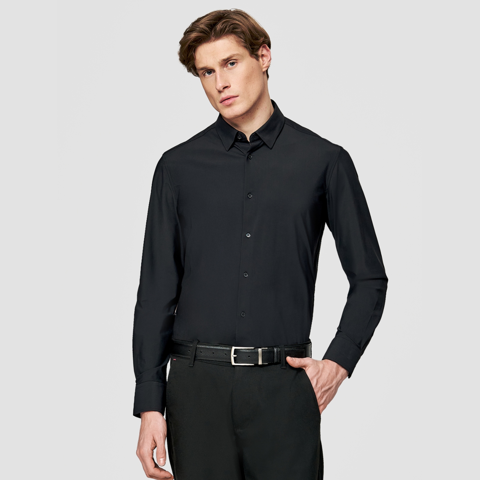 Černá pánská košile 4 way stretch Slim Fit Pako Lorente vel L