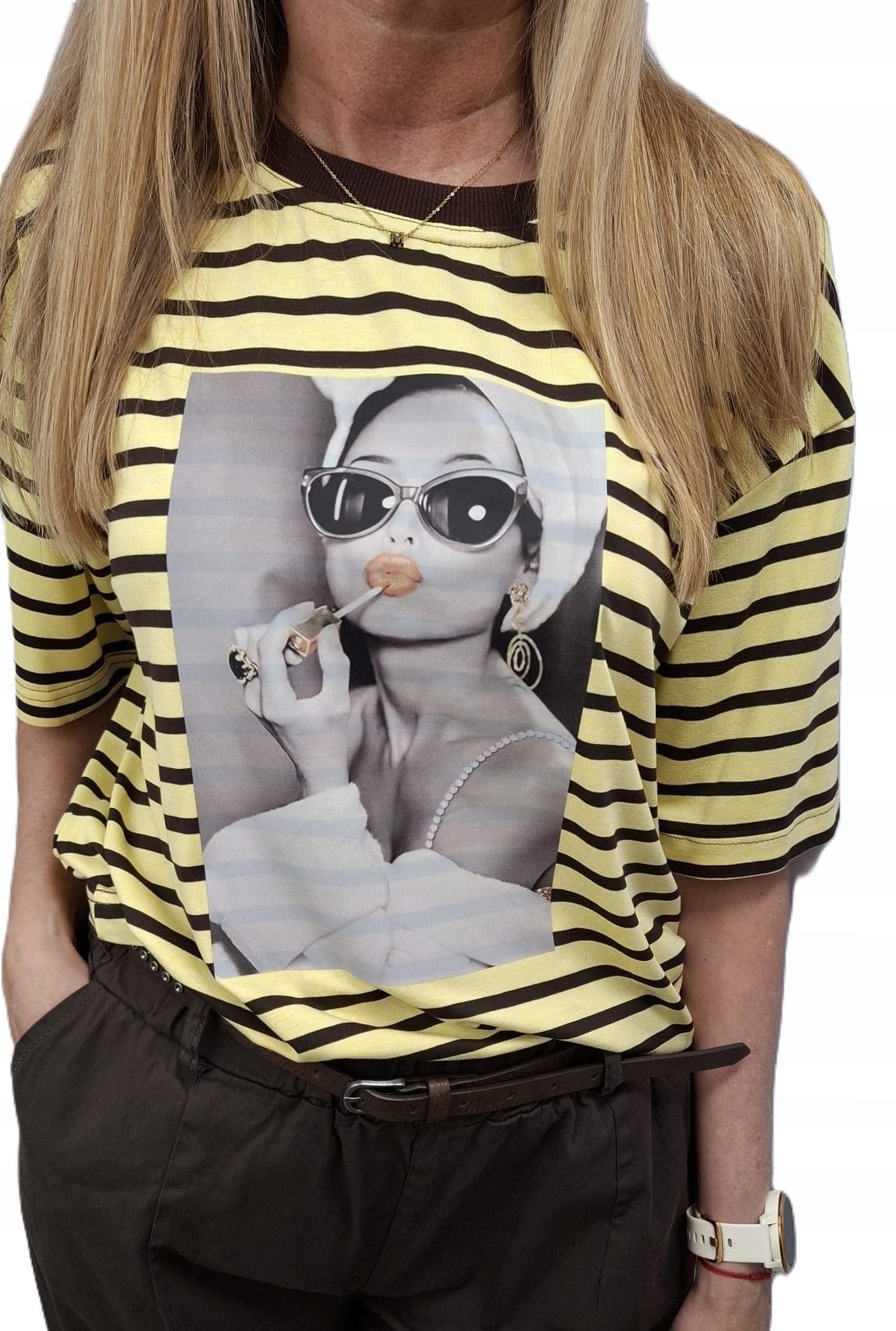 Cocomore Tričko Pruhovaná halenka s s potiskem Žlutá Hnědá 36/S Novinka