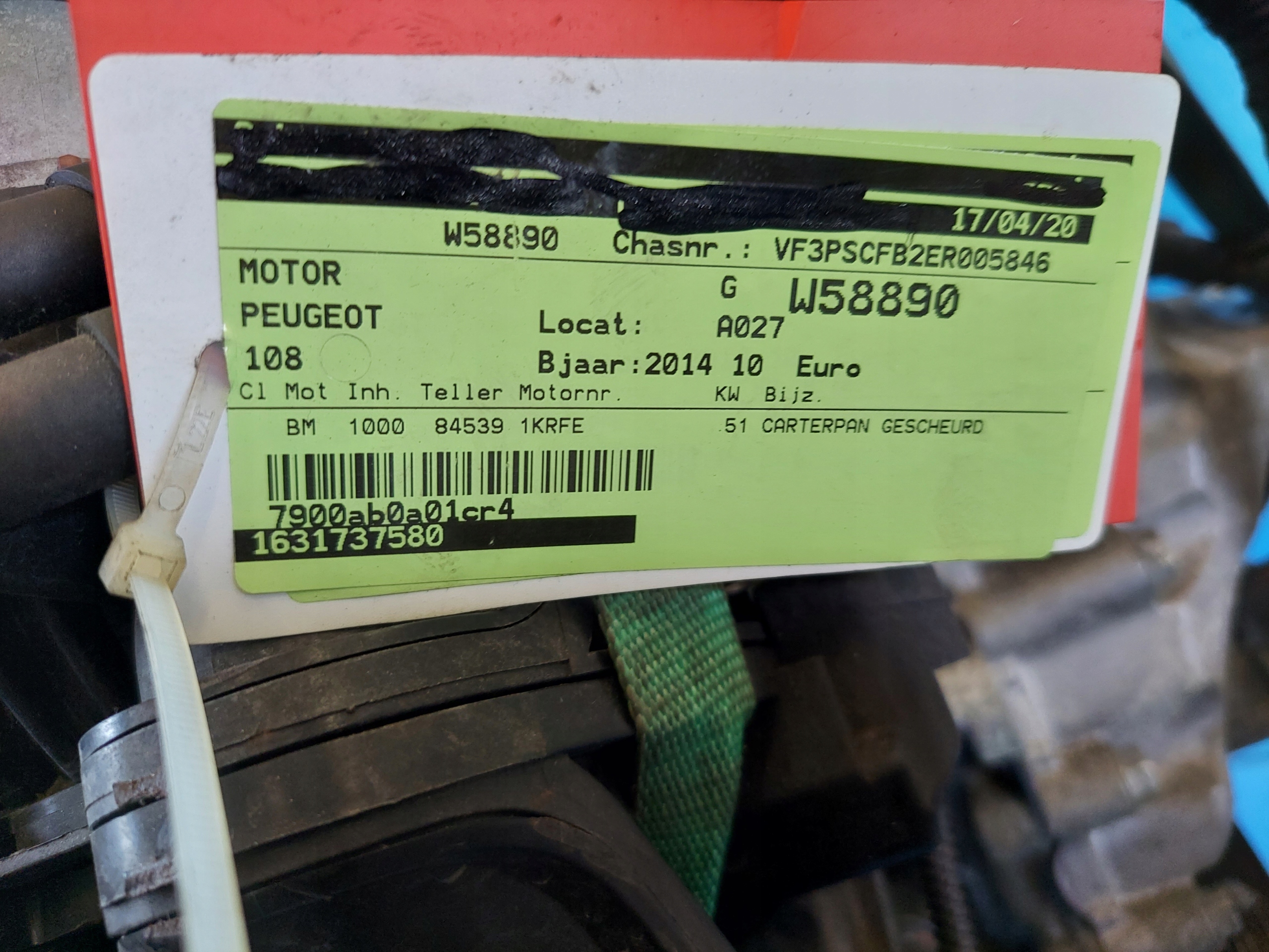 engine PEUGEOT 108,AYGO 1.0 B 1KRFE,1KRB52E 84.539