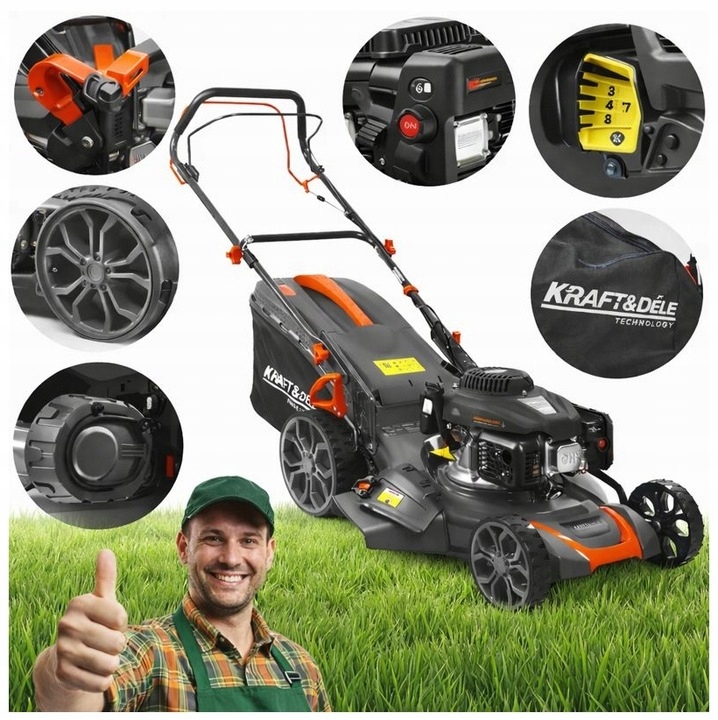 Benzínová Sekačka 51 CM S Pohonem 196 CC 9 Km Kraft&dele KD5085 Koš 70 L