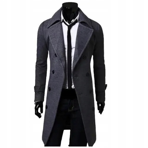 ELEGANCKI DŁUGI MĘSKI PŁASZCZ JESIENNO ZIMOWY