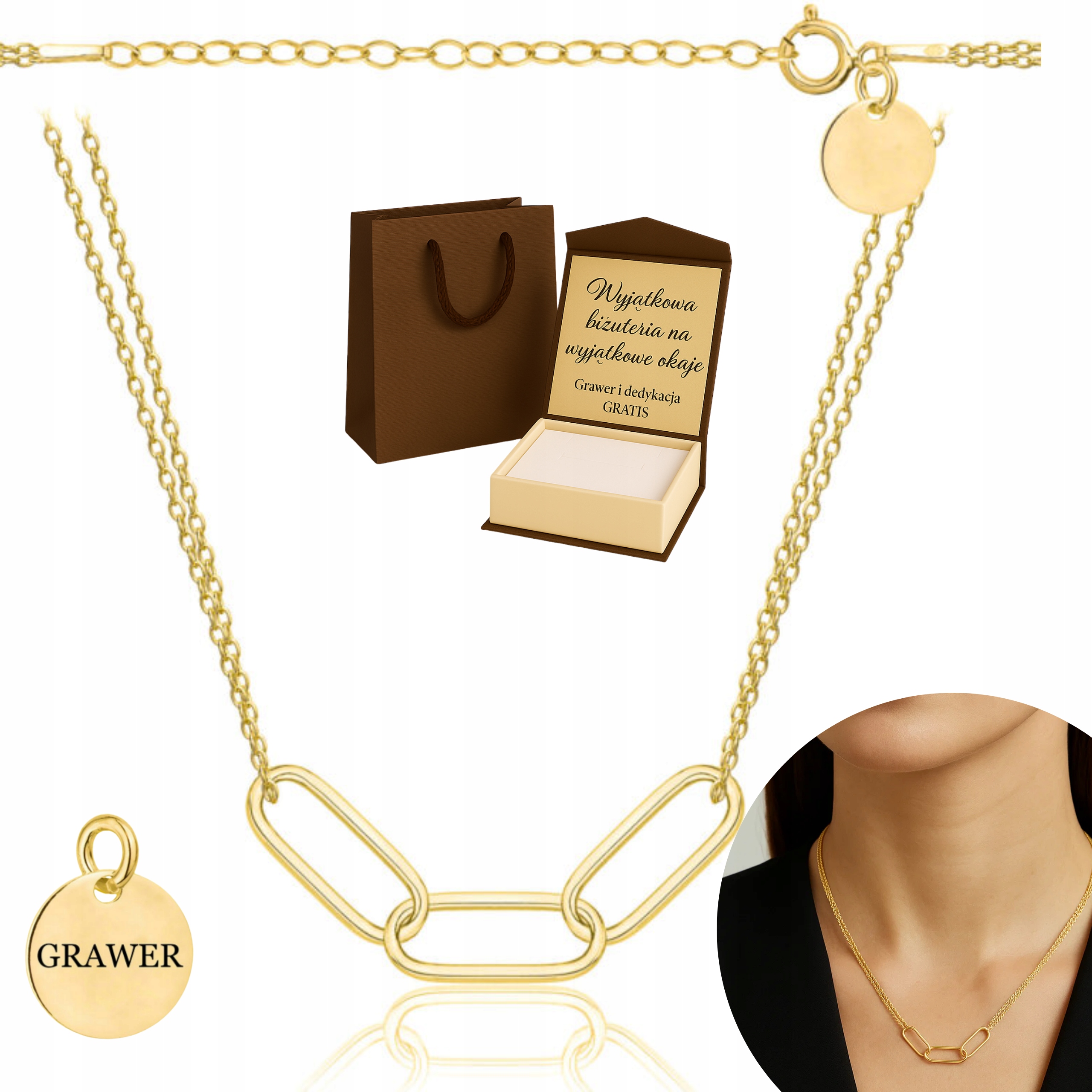 Zlatý Řetízek Dámský Dvojitý Náhrdelník 925/585 S Přívěskem – Gravírování Bonus