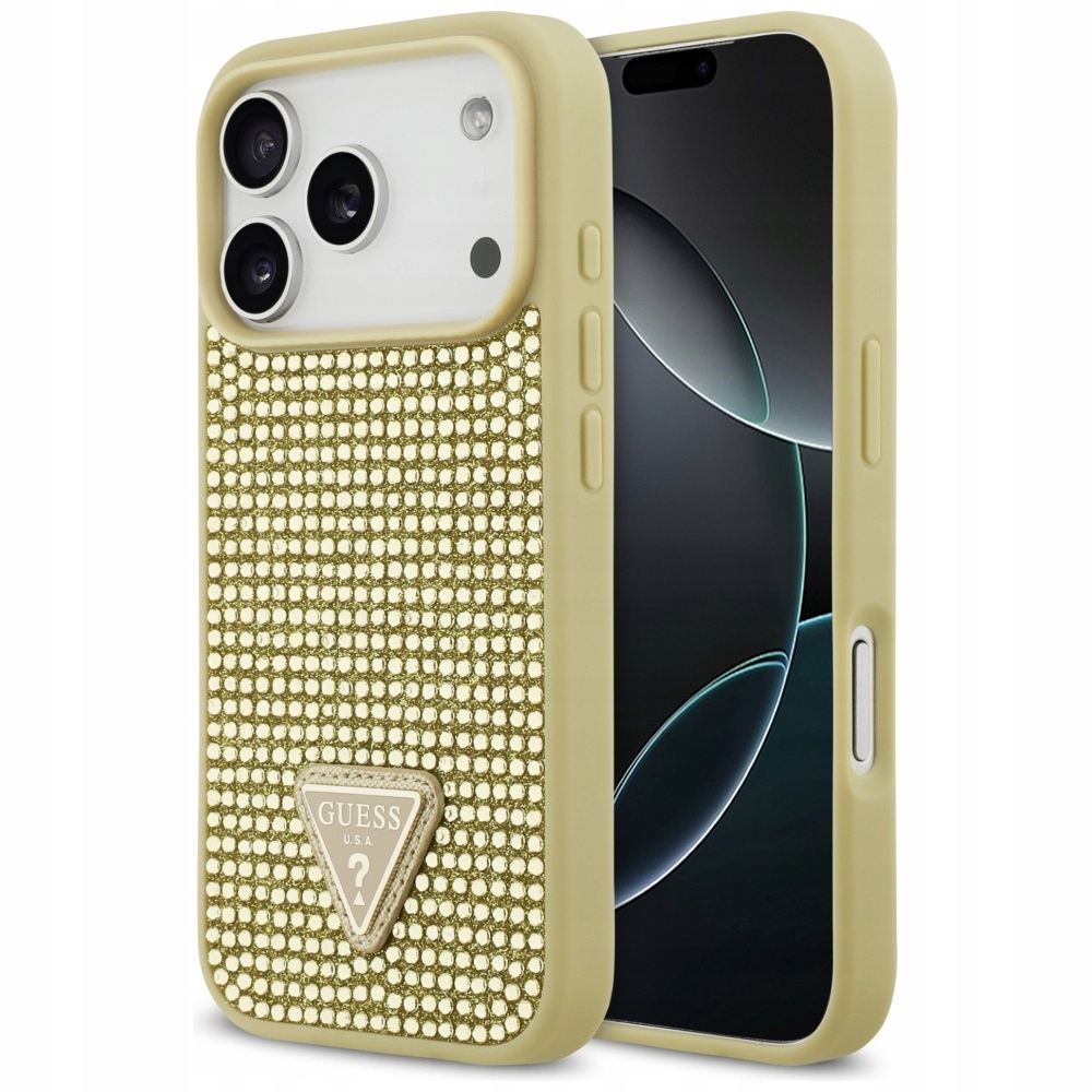Etui Guess Rhinestone Triangle Logo na iPhone 17 Pro złote Guess