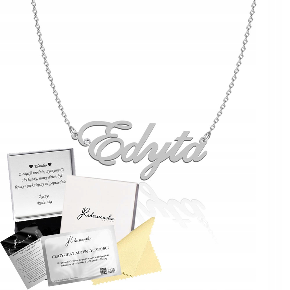 Stříbrný náhrdelník se jménem Edyta 925 Dárek Řetízek Dedikace Bonus