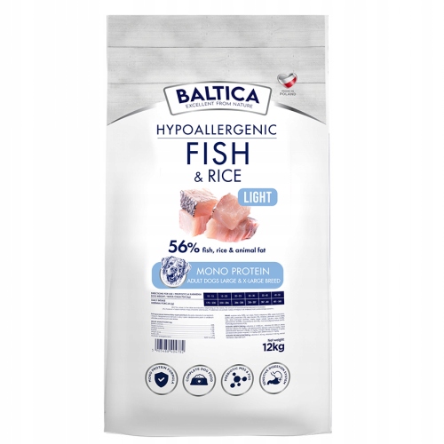 Baltica 12kg Light Fish&Rice ryby XL dla psów z nadwagą