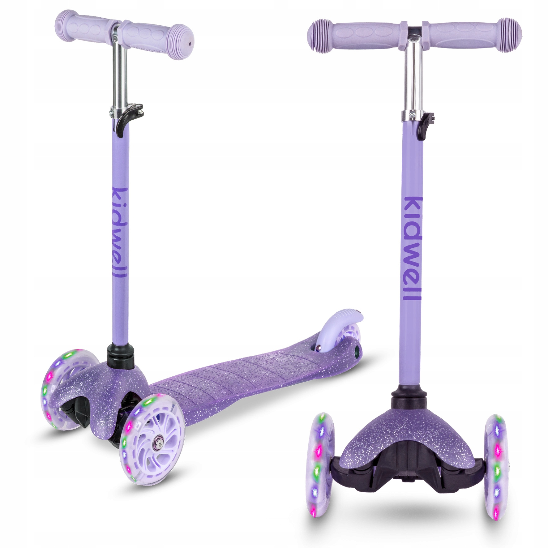 Hulajnoga Balansowa Kidwell Uno Dla Dzieci Fioletowa Brokat Trójkołowa Led