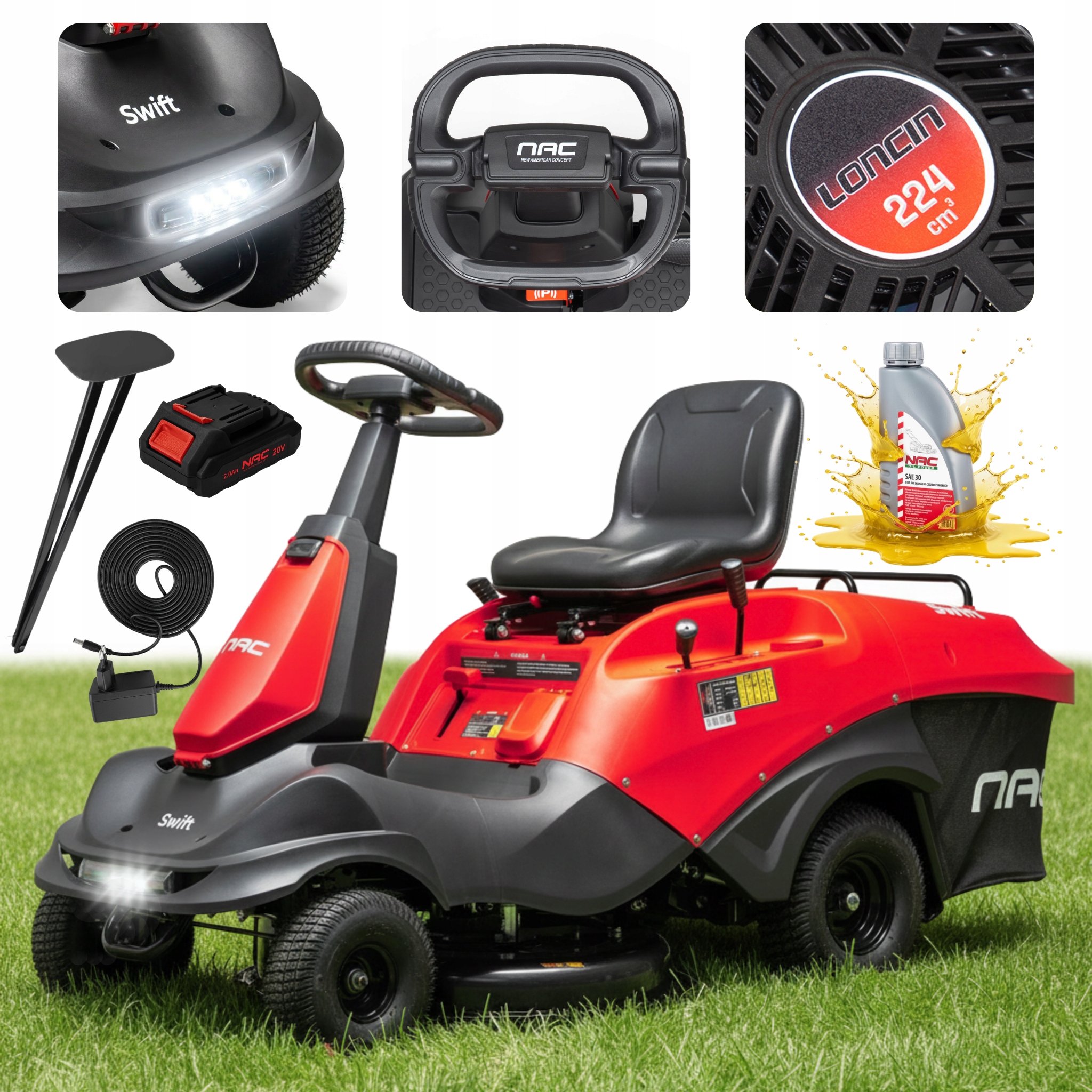 TRAKTOREK OGRODOWY KOSIARKA DO TRAWY RIDER NAC SILNIK LONCIN 224CM3 150L