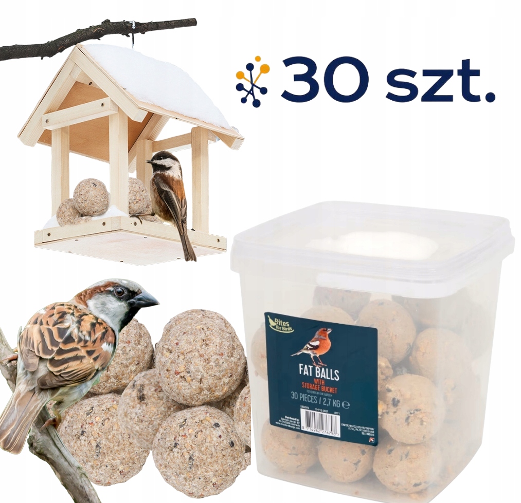 Levně 30 x Tukové kuličky v kbelíku Krmivo pro ptáky Kusy pro ptáky 2.7 kg