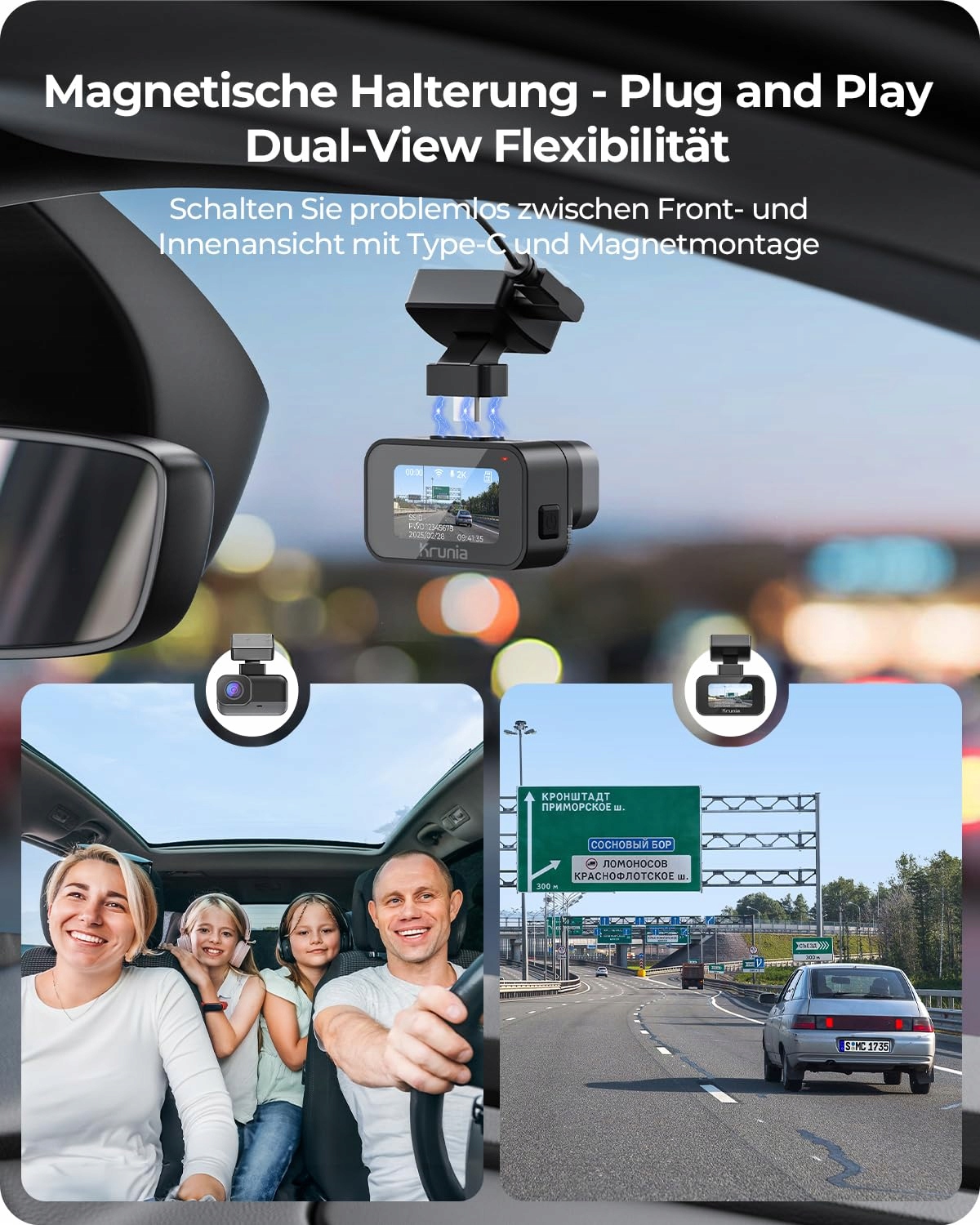 KRUNIA 2K WiFi Kamera Samochodowa GPS WDR Nocny Tryb 170° Kąt Widzenia — miniatura 5