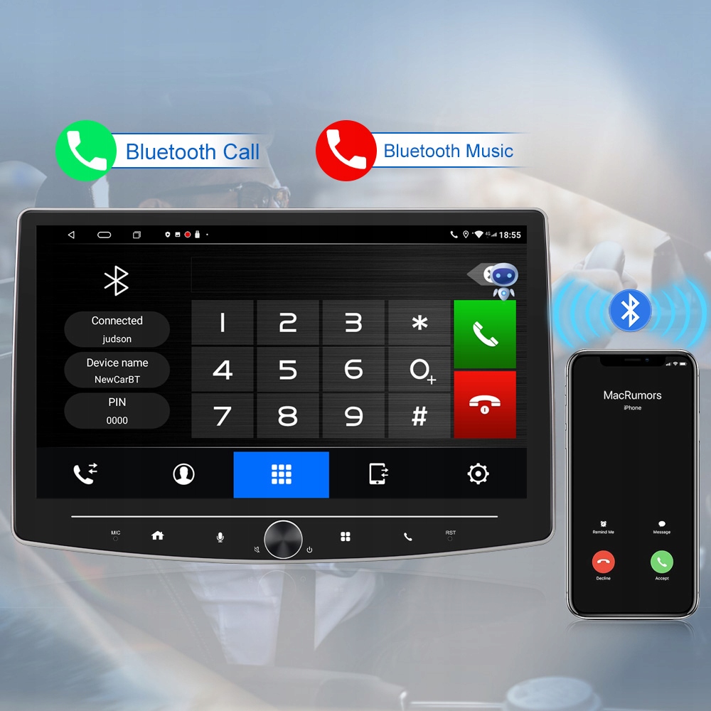 RADIO SAMOCHODOWE 1 DIN ANDROID AUTO CARPLAY 2GB/64GB WIFI DSP ANDROID 13 Rodzaj akcesoryjny