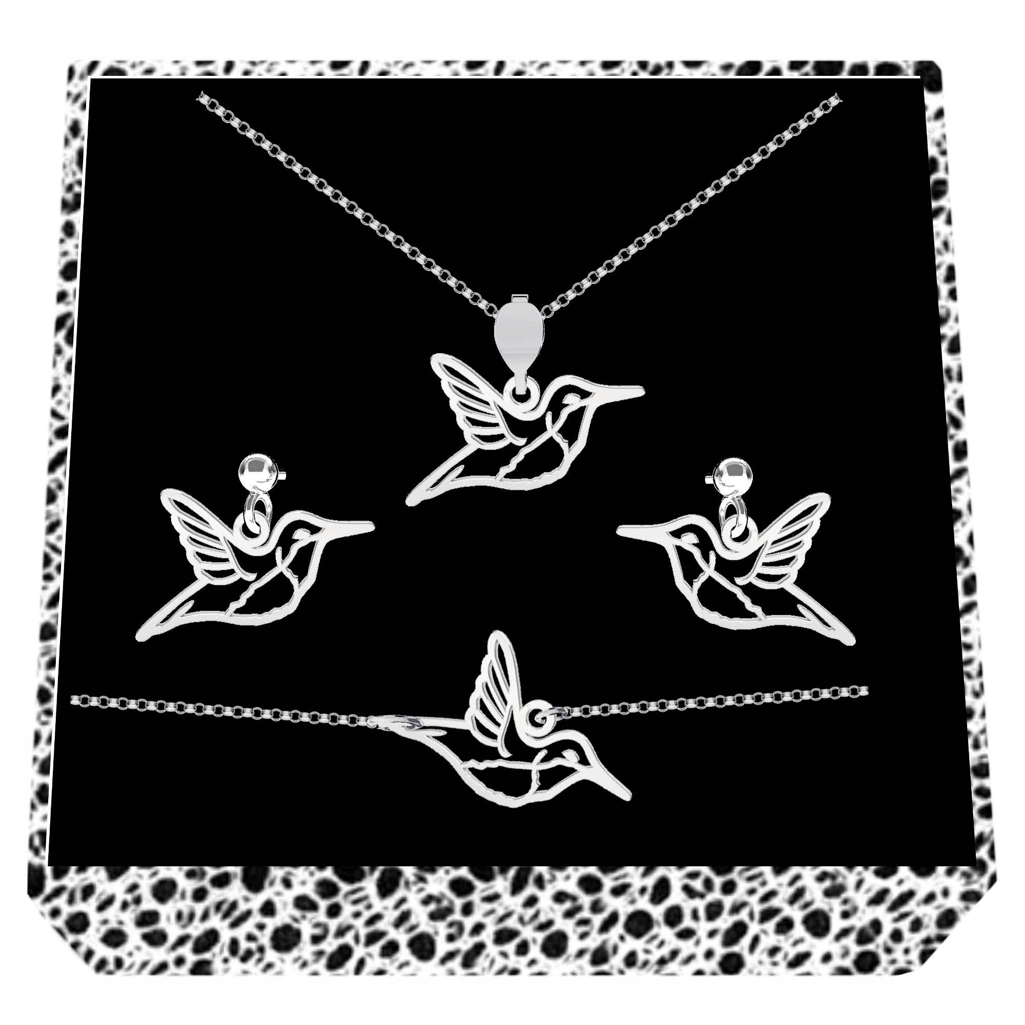 Sada stříbrných šperků Ažurový kolibřík Symbol síly a radosti Stříbro 925