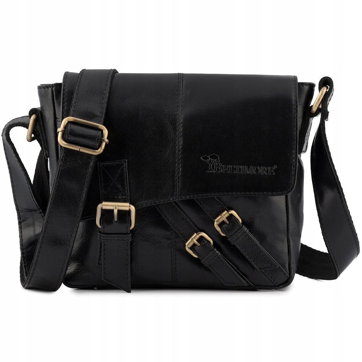 Pánská kožená kabelka přes rameno, úzká, černá, elegantní Beltimore N03