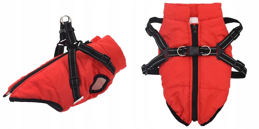Levně Červený kabát pro psa s ramenními popruhy, voděodolný, L
