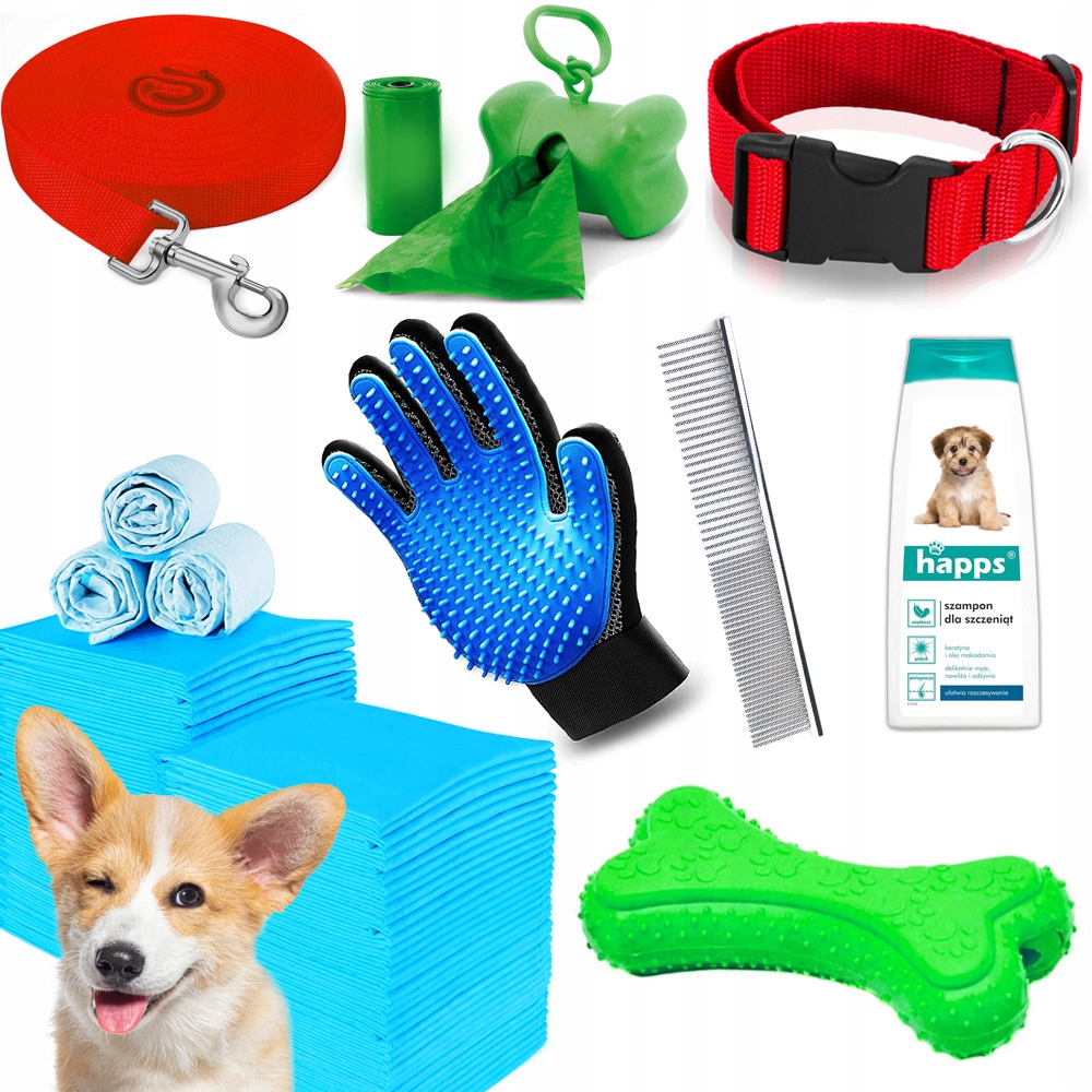 Levně Set Pro Psa Štěněte Výbavička Hračka Vodítko Obojek Podložky Šampon 8s