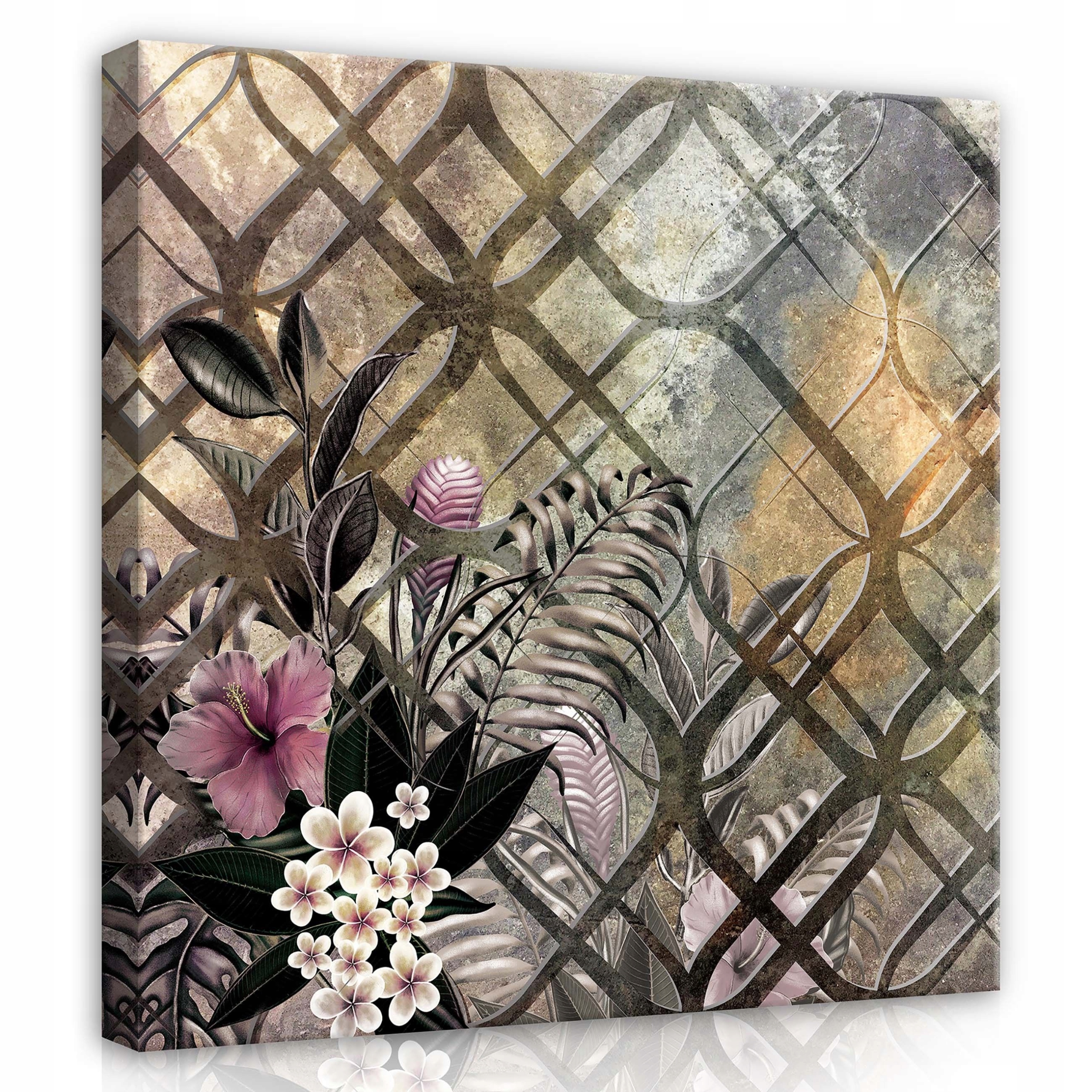 Obraz 80x80 Tropiky botanika listy květy ibišek vzor textura exotika