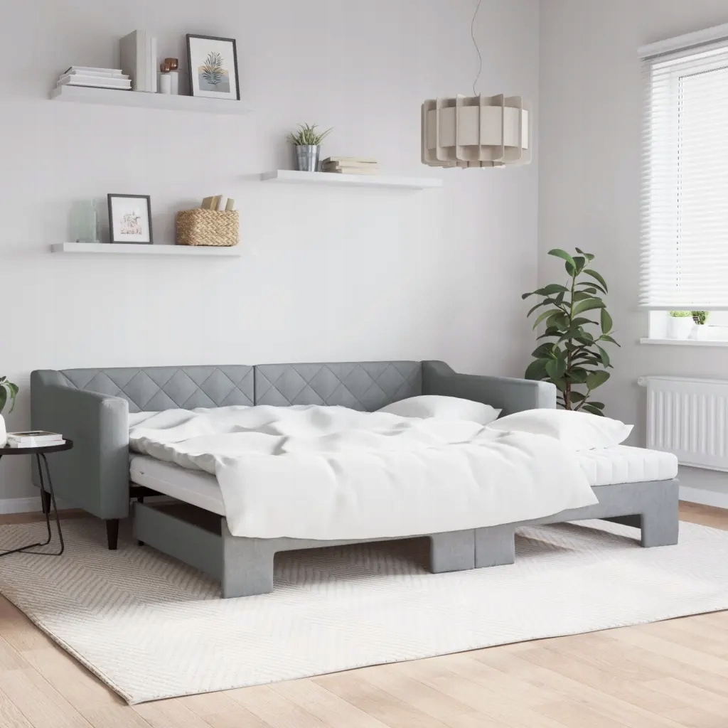 vidaXL Válenda s přistýlkou a matracemi světle šedá 100x200 cm textil